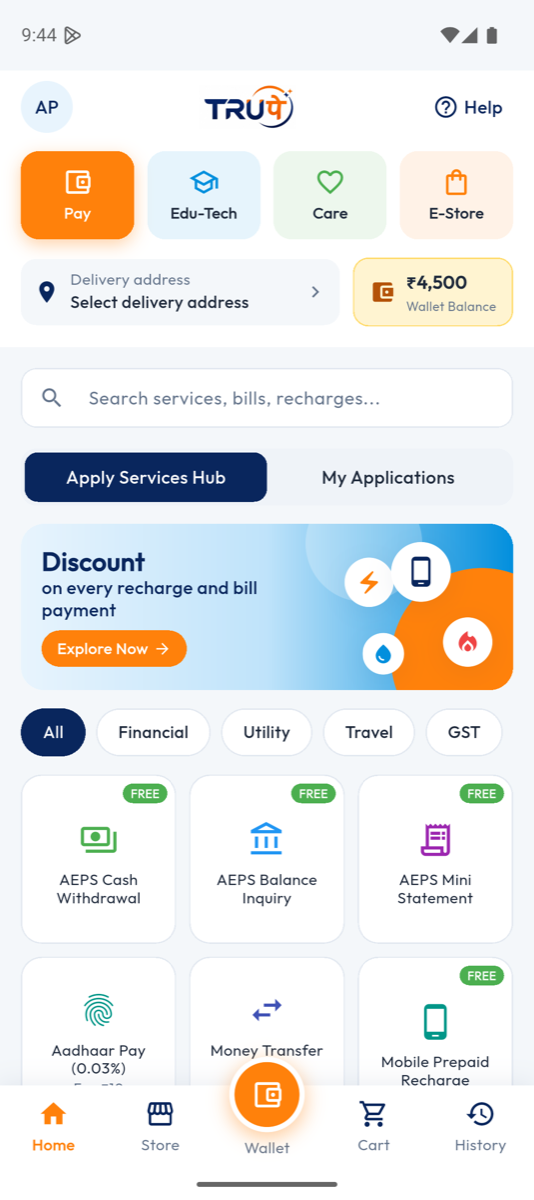 TruPe app home screen